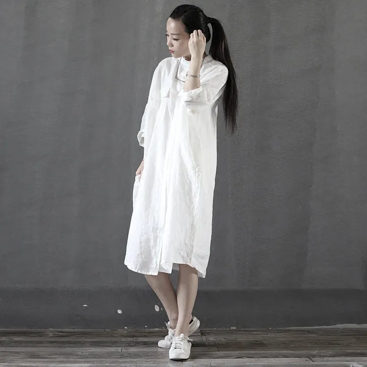 White Shirt Loose long Sleeve Midi Dresses PZ97214